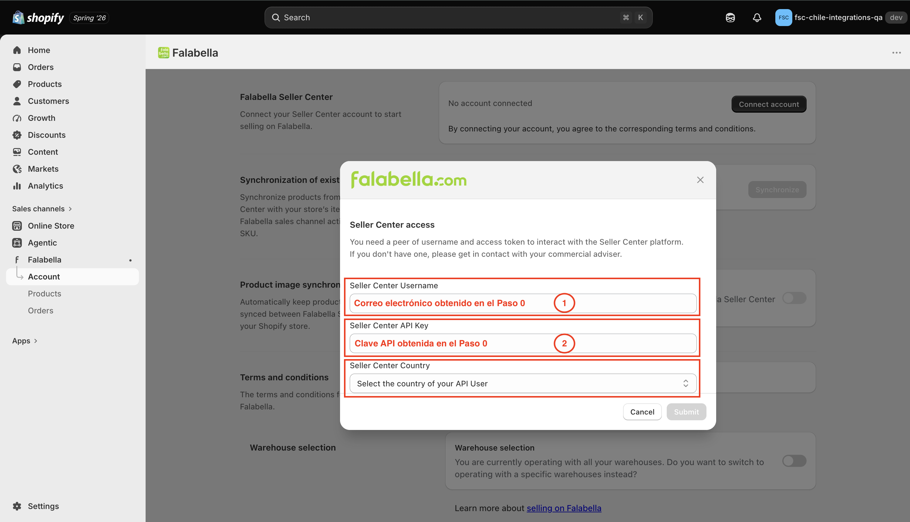 Ruta hacia Account y el botón Connect account.