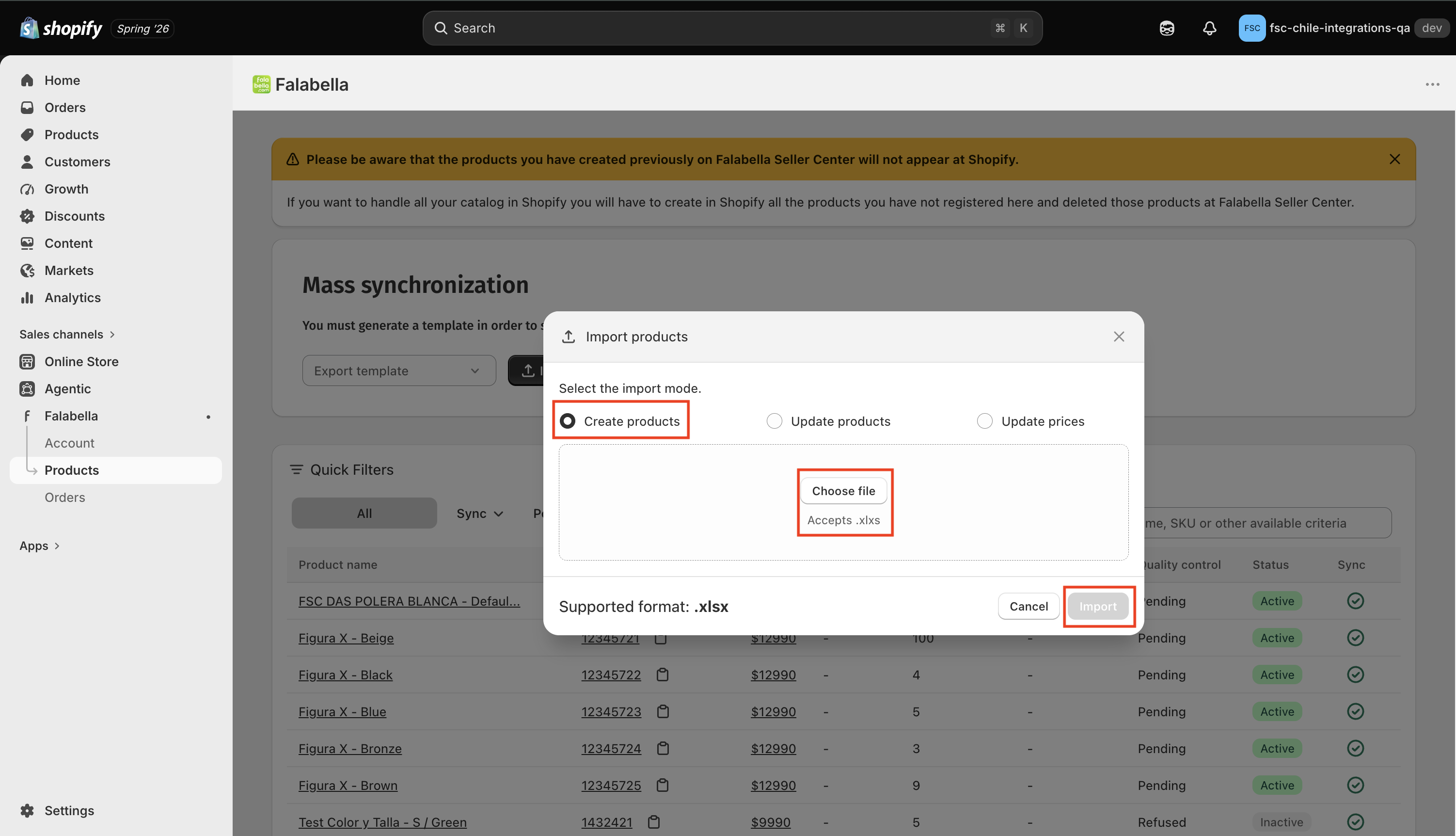 Archivo "Products errors" con los atributos y Seller SKUs a corregir